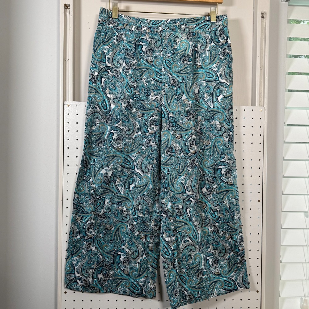 Michael Kors Wide Leg Palazzo Pants Women's Teal Paisely Cotton Classic - Medium